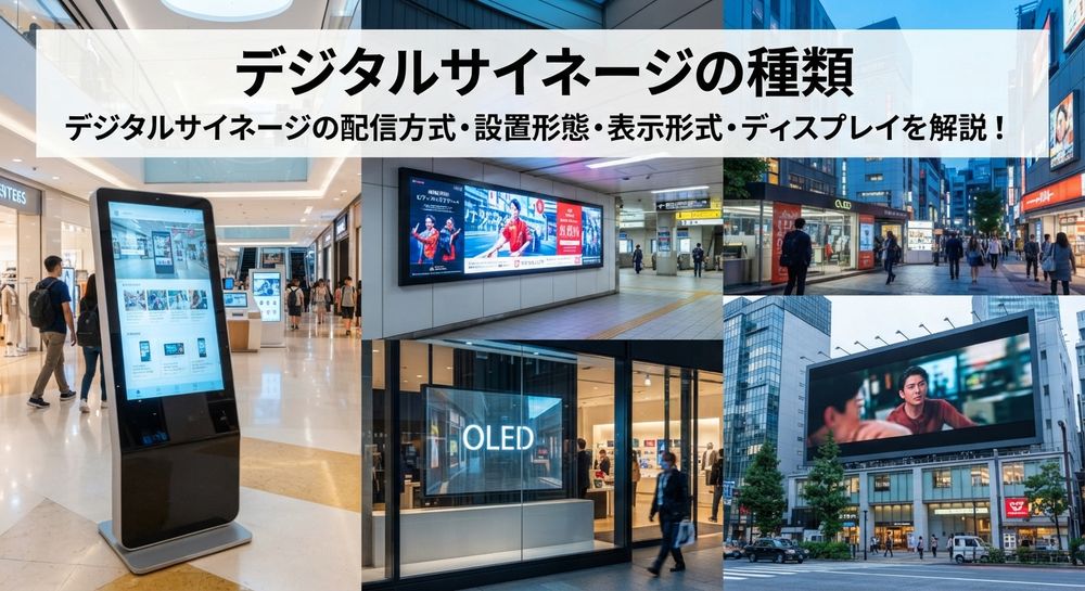 デジタルサイネージの種類 | デジタルサイネージの配信方式・設置形態・表示形式・ディスプレイ解説！