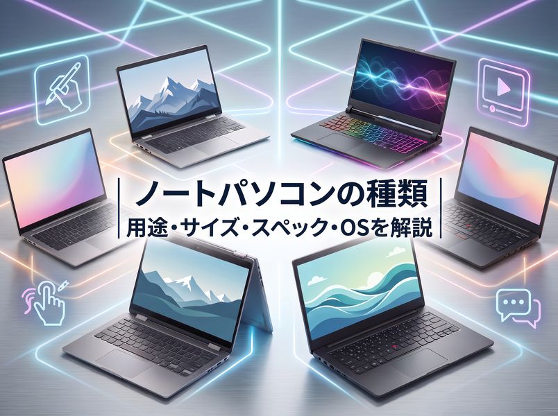 ノートパソコンの種類 | ノートパソコンの用途・サイズ・スペック・OSを解説！