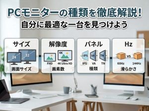 PCモニターの種類 | PCモニターのサイズ・解像度・パネル・Hz・端子の違いを解説！