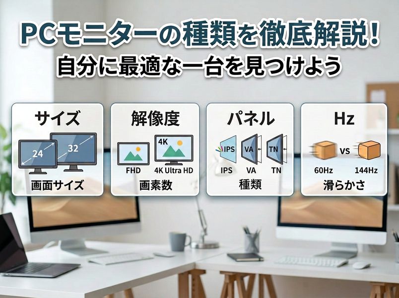 PCモニターの種類 | PCモニターのサイズ・解像度・パネル・Hz・端子の違いを解説！